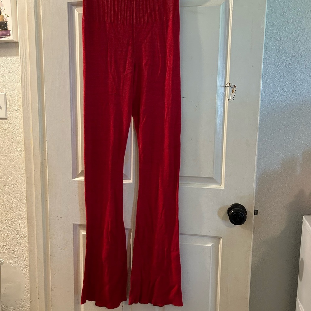 Free People Red Ribbed Flare Pants